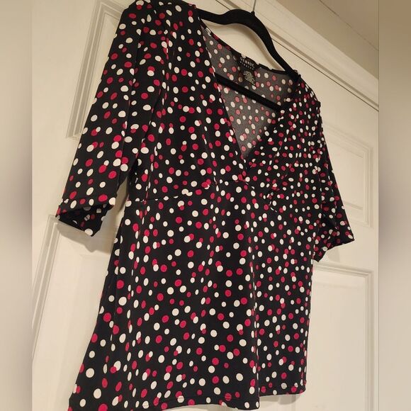 George stretchy black, red, and white polka dot blouse L - Picture 2 of 3